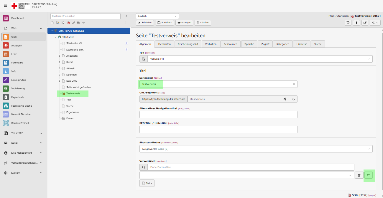 TYPO3-Verweis anlegen